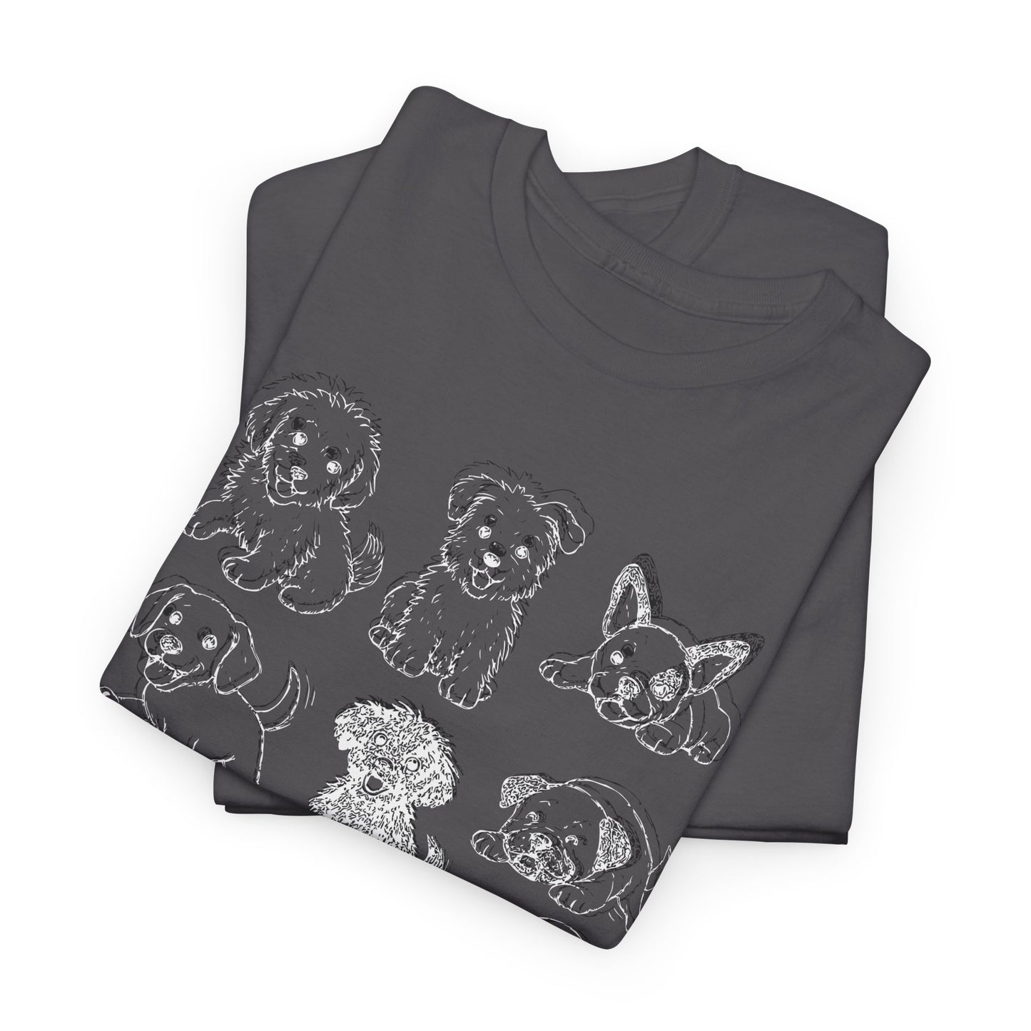 Cute Puppy Illustration Unisex Heavy Cotton Tee, Animal Lover Gift, Pet Owner Shirt, Casual Everyday Wear, Fun Gift for Dog Lovers