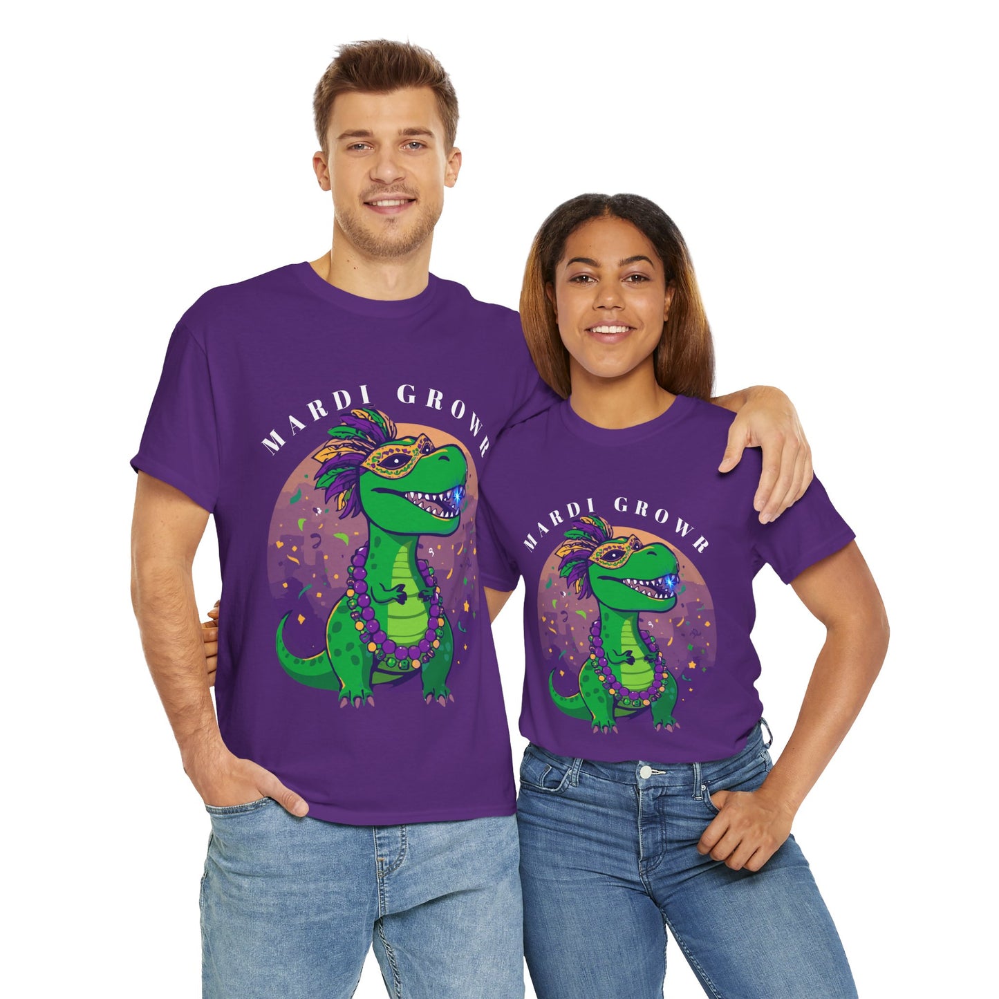 Mardi Gator T-Shirt — Cute Mardi Gras Dinosaur Tee with Beads & Mask