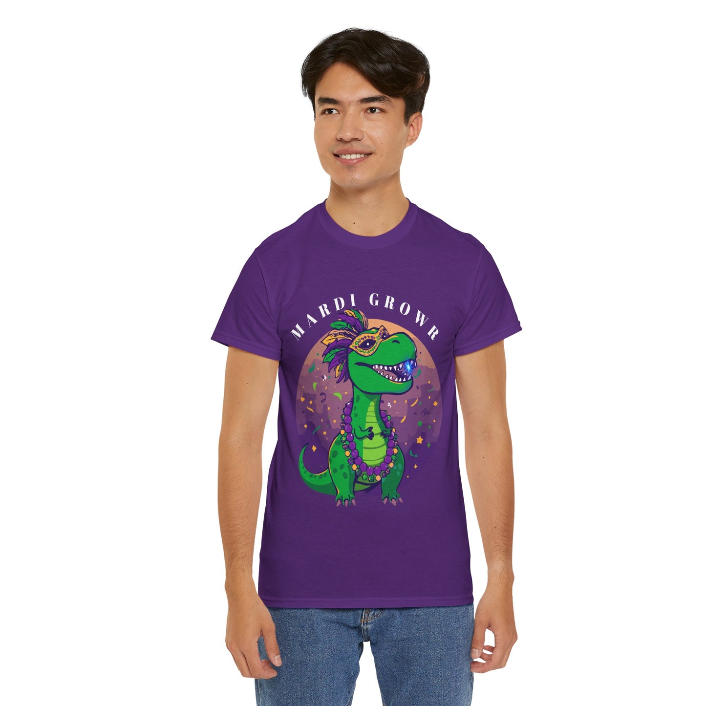 Mardi Gator T-Shirt — Cute Mardi Gras Dinosaur Tee with Beads & Mask