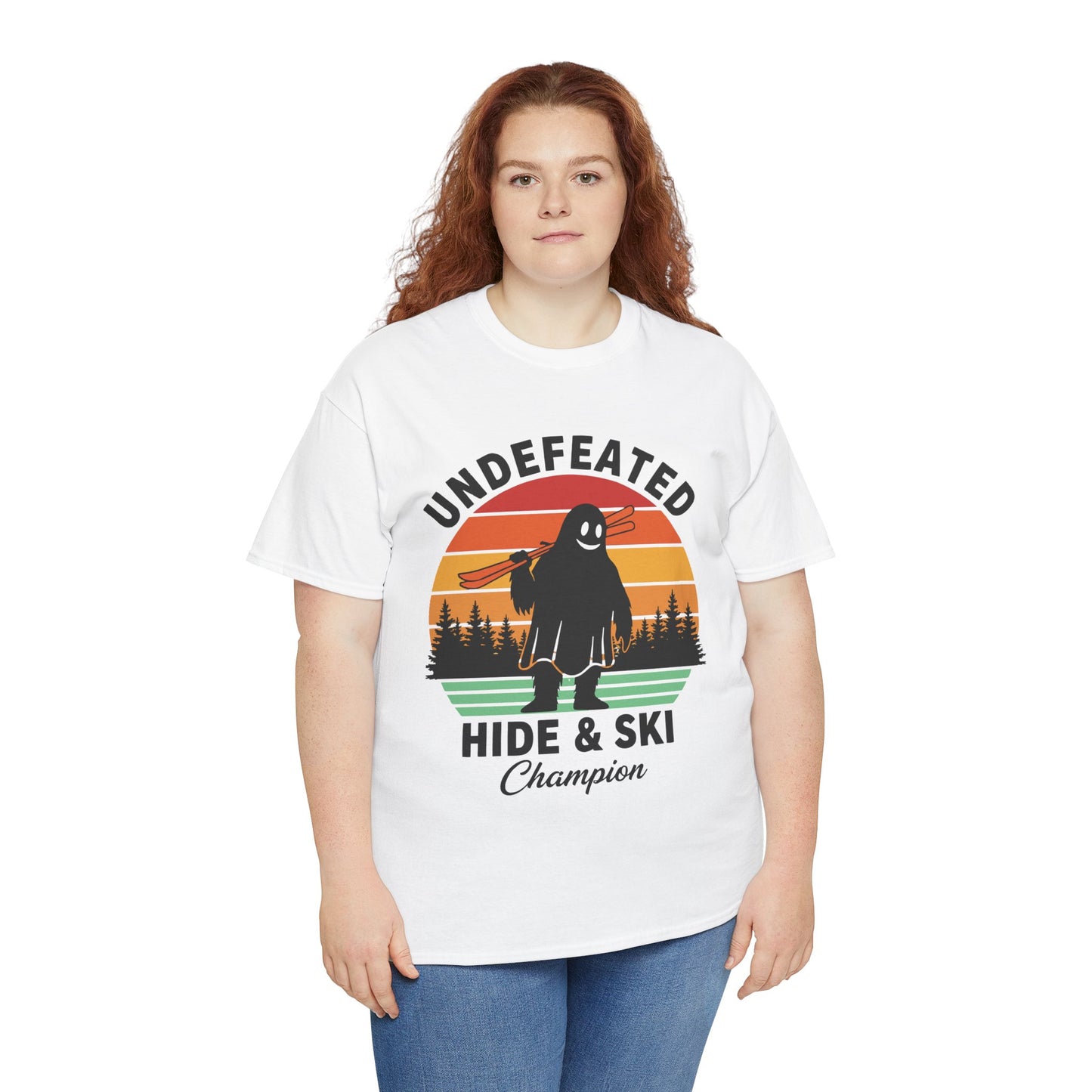 Hide & Ski Champion T‑Shirt — 'Undefeated' Vintage Skiing Graphic Tee