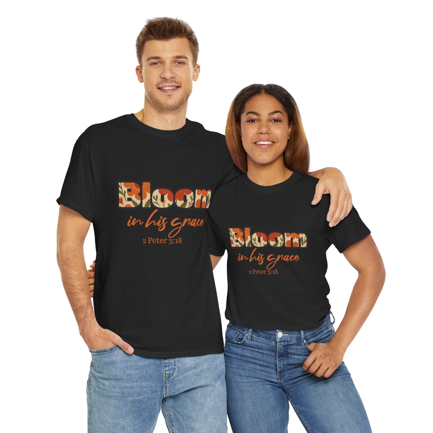 Bloom In His Grace Unisex Heavy Cotton Tee, Christian T-Shirt, Faith-Based Apparel, Inspirational Top, Casual Wear, Gift for Believers