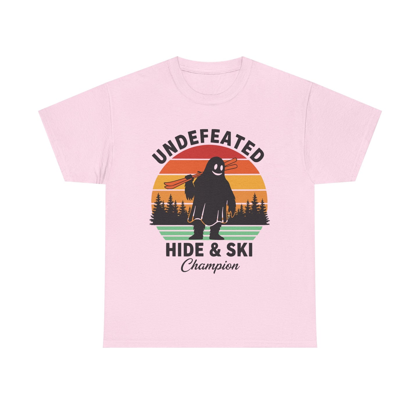 Hide & Ski Champion T‑Shirt — 'Undefeated' Vintage Skiing Graphic Tee