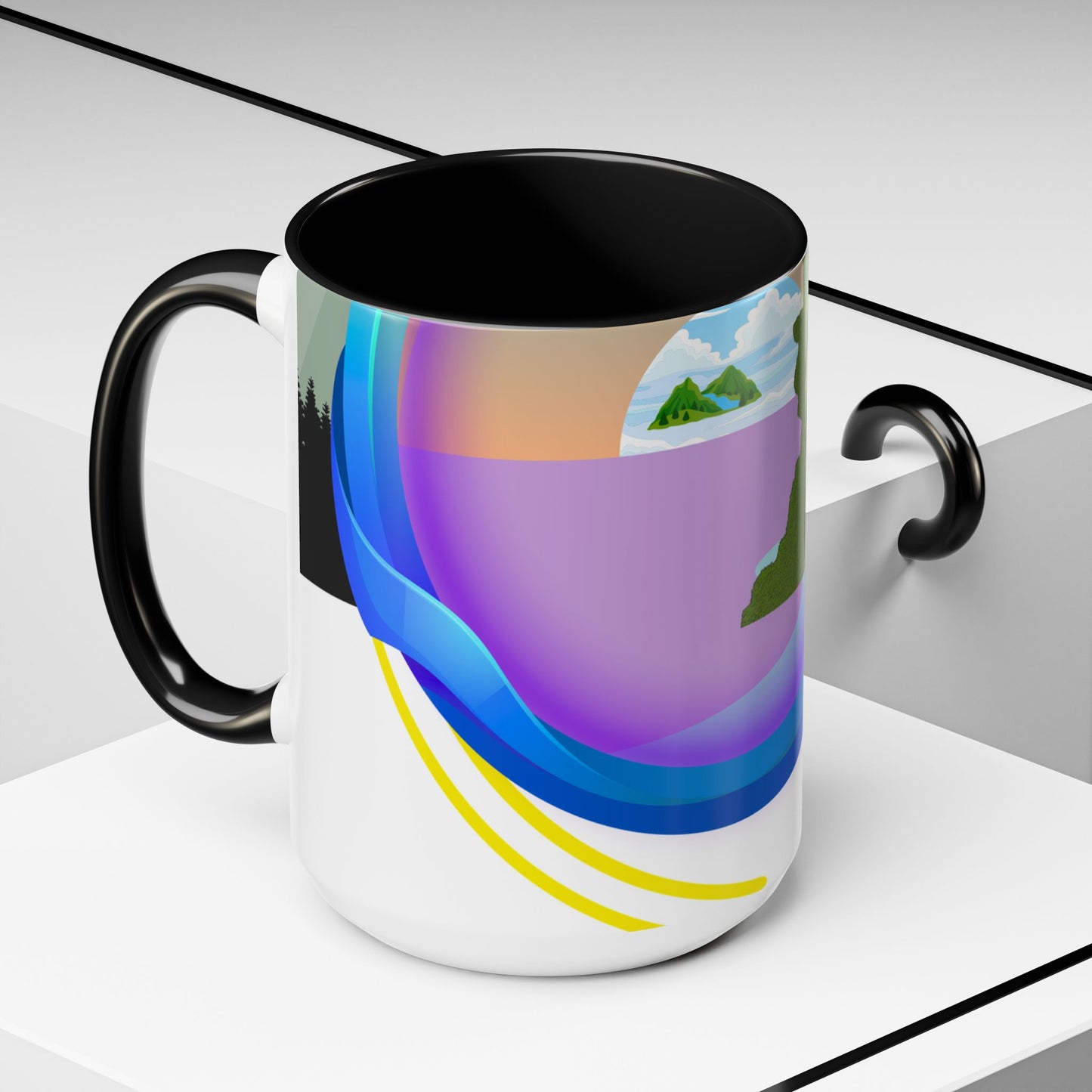 Vibrant Landscape Accent Coffee Mug, Artistic Coffee Cup, Unique Gift for Nature Lovers, Colorful Ceramic Mug, Coffee Lover's Delight