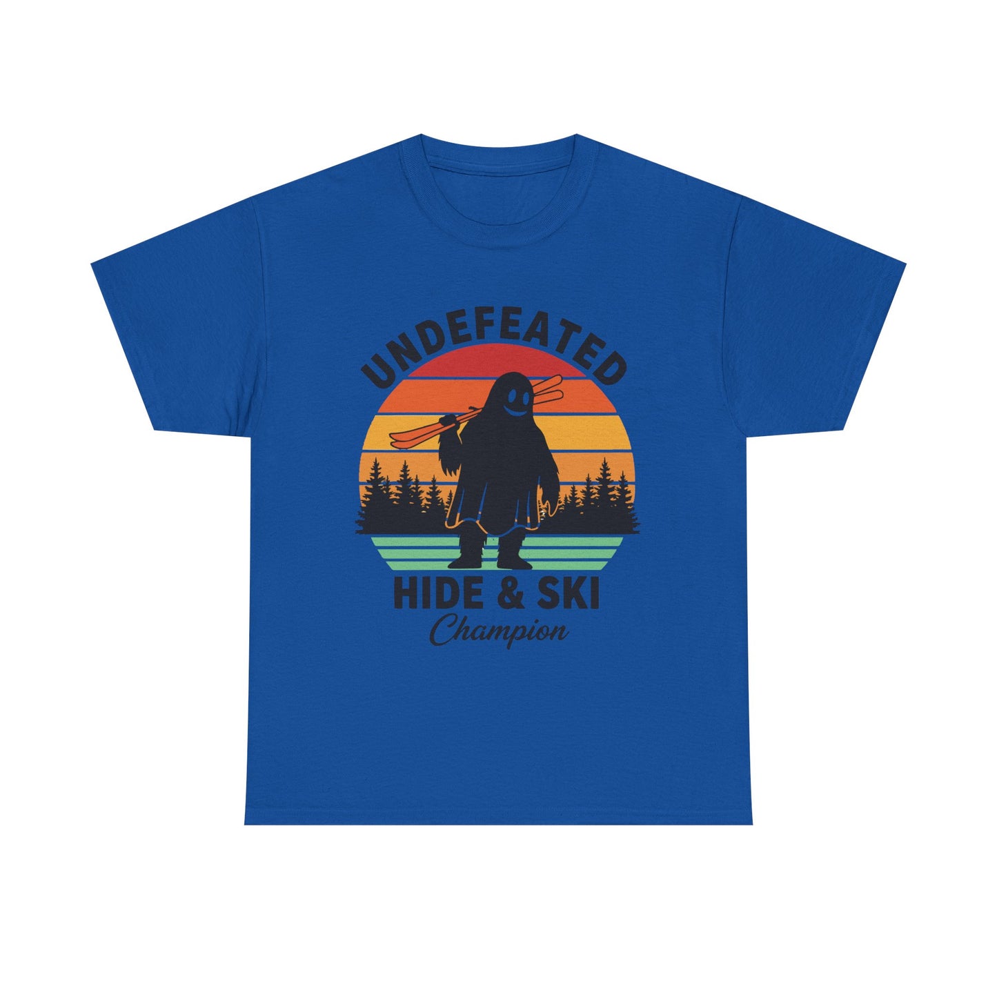 Hide & Ski Champion T‑Shirt — 'Undefeated' Vintage Skiing Graphic Tee