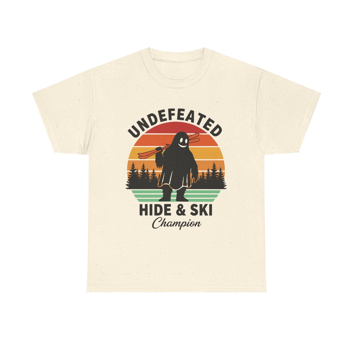 Hide & Ski Champion T‑Shirt — 'Undefeated' Vintage Skiing Graphic Tee