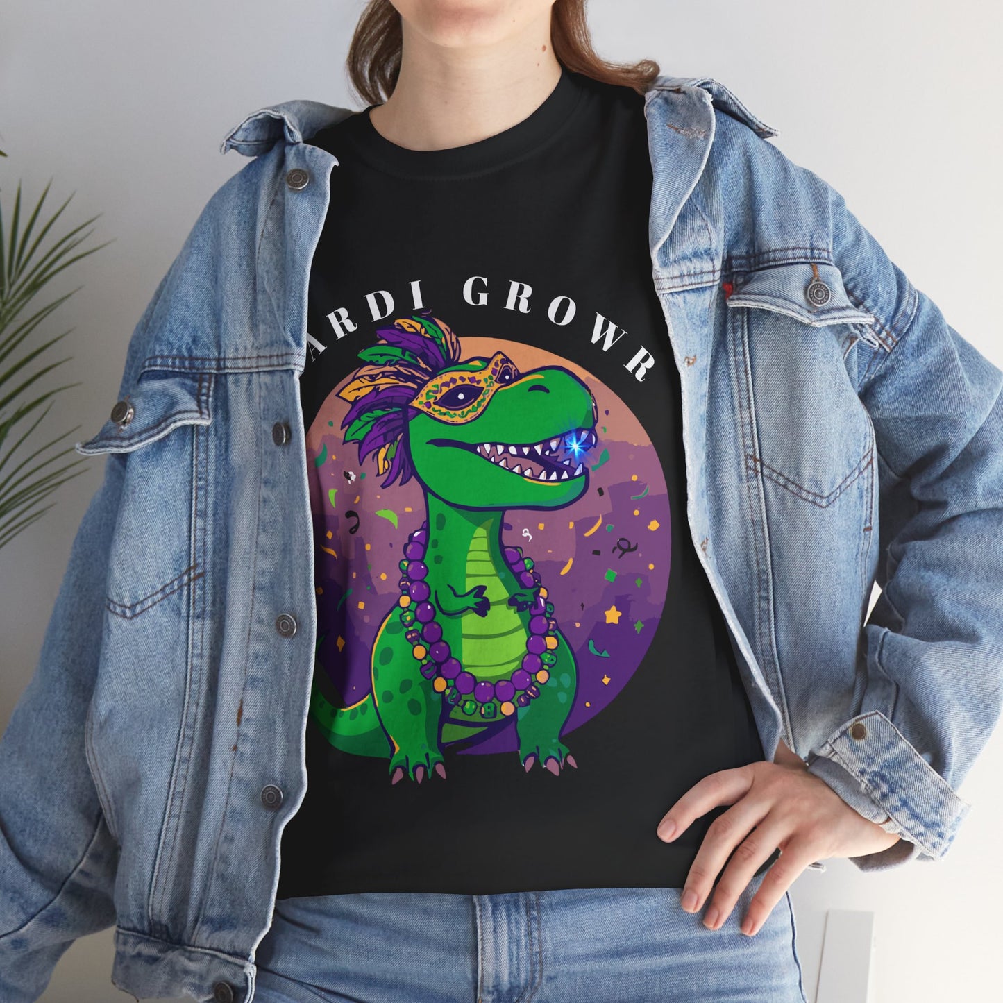 Mardi Gator T-Shirt — Cute Mardi Gras Dinosaur Tee with Beads & Mask