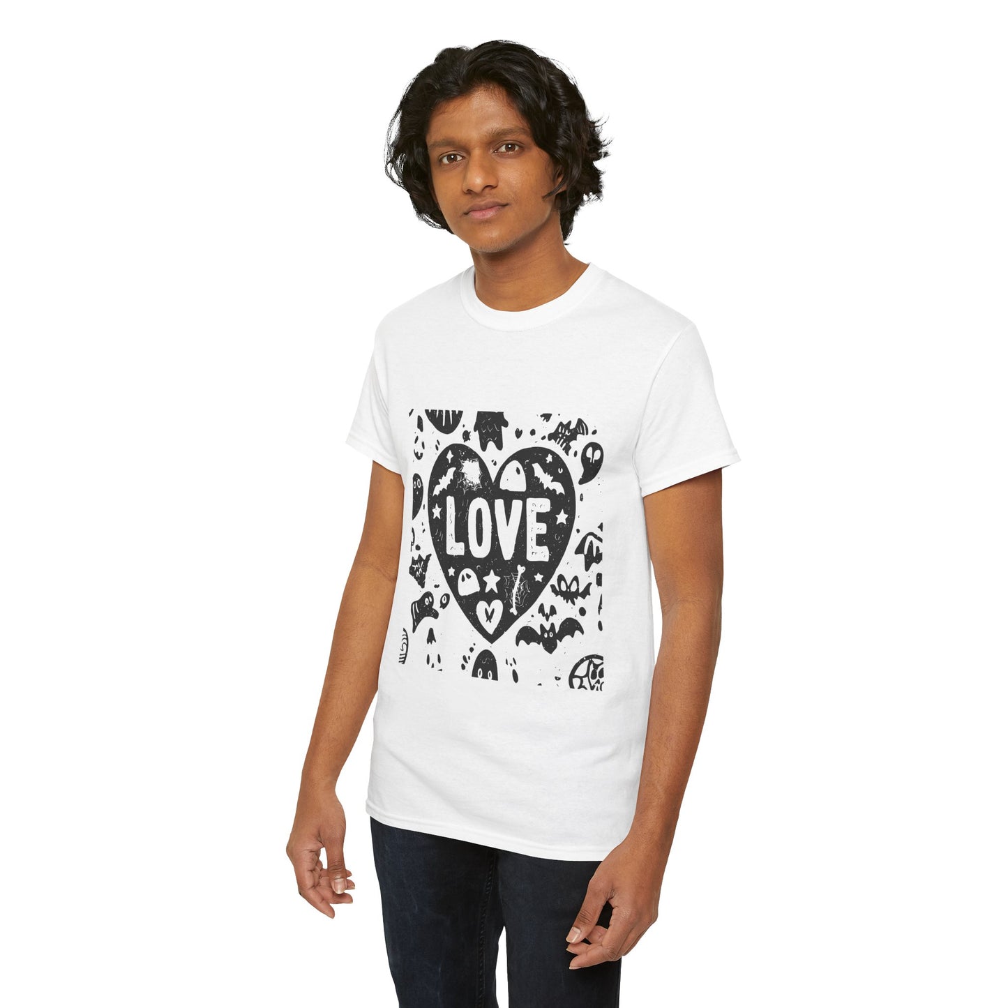 Love Heart Graphic Unisex Cotton Tee, Casual Wear, Gifts for Couples, Valentine's Day, Everyday Comfort, Trendy Style
