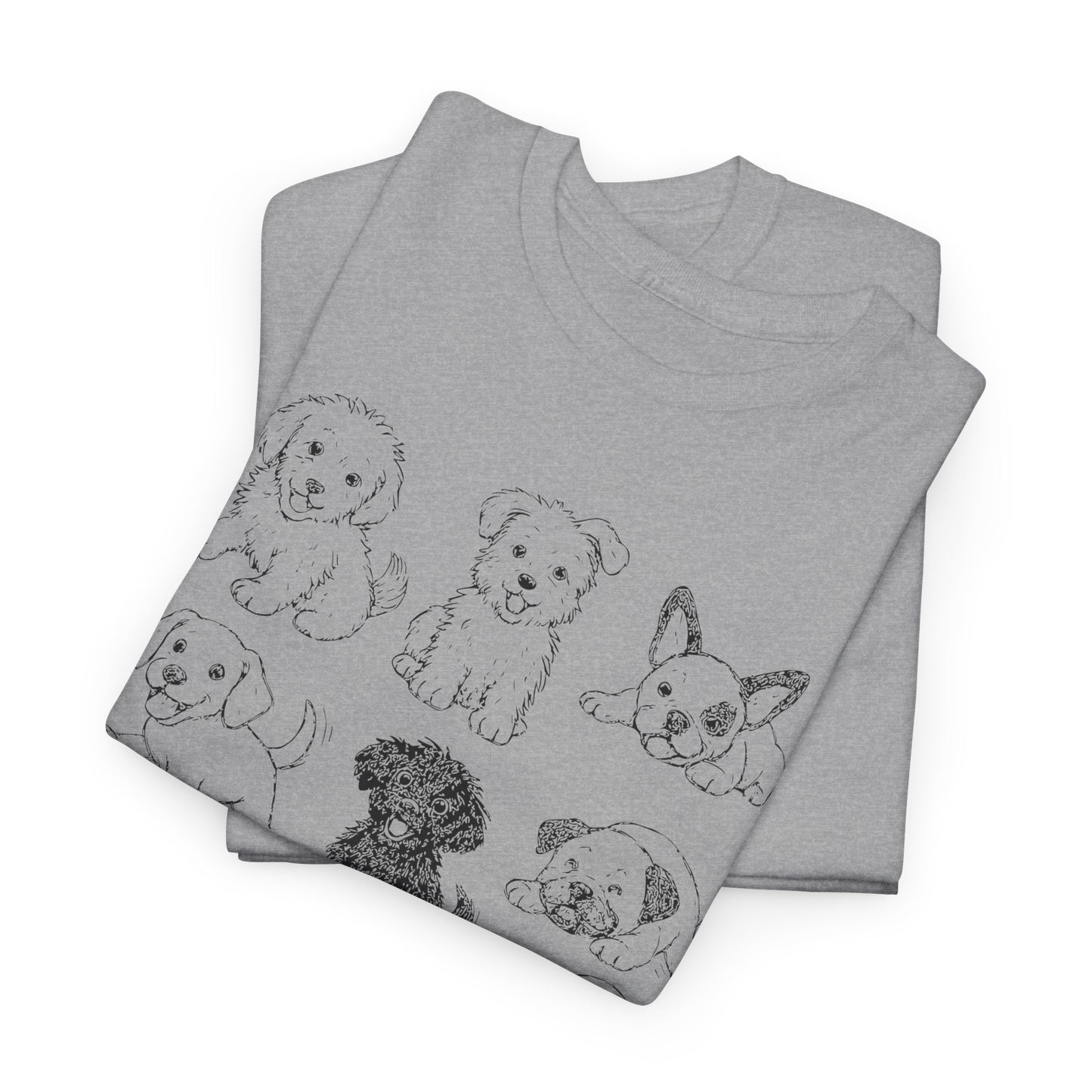 Cute Puppy Illustration Unisex Heavy Cotton Tee, Animal Lover Gift, Pet Owner Shirt, Casual Everyday Wear, Fun Gift for Dog Lovers