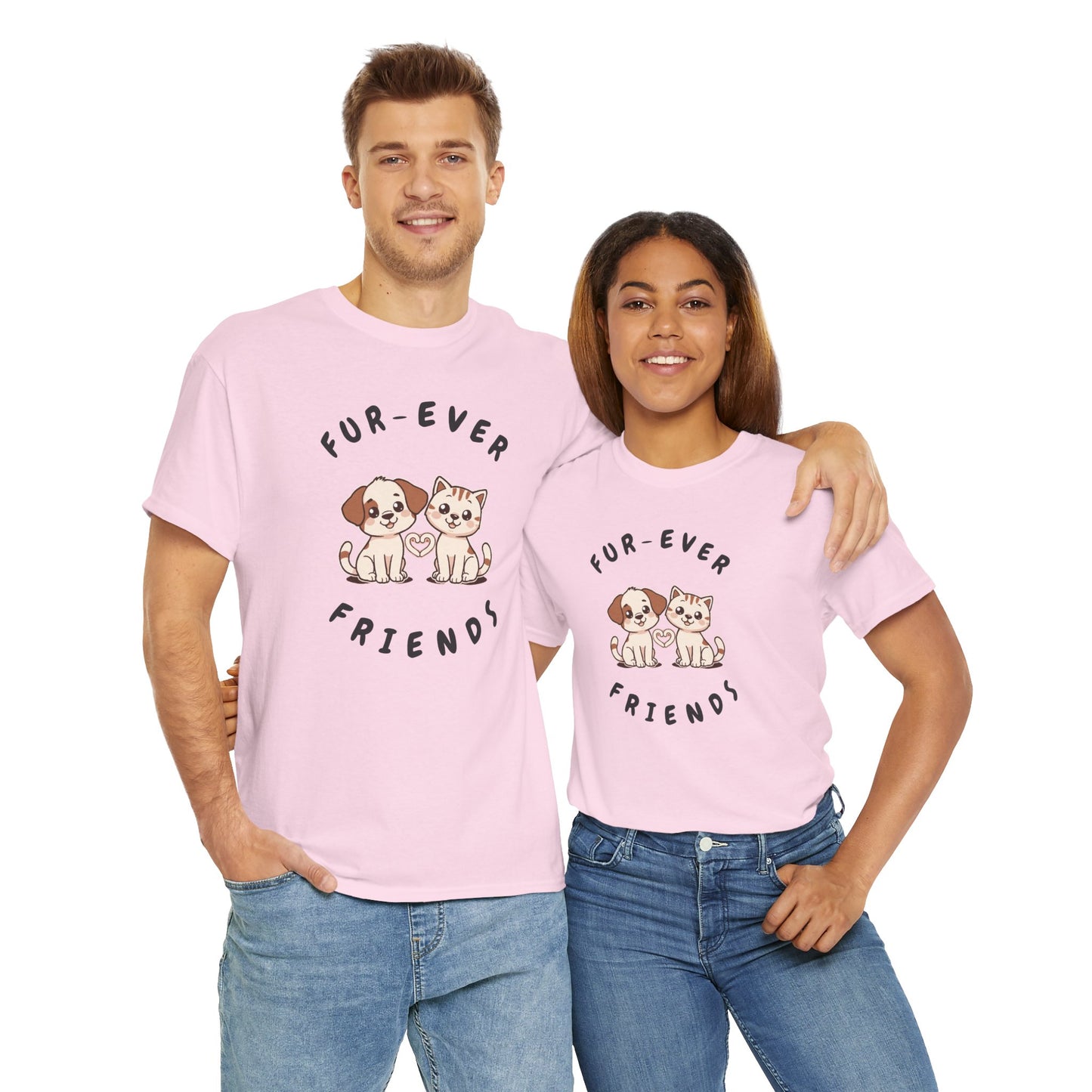 T-Shirt — “Fur-Ever Friends” Cute Puppy & Kitten Graphic Tee