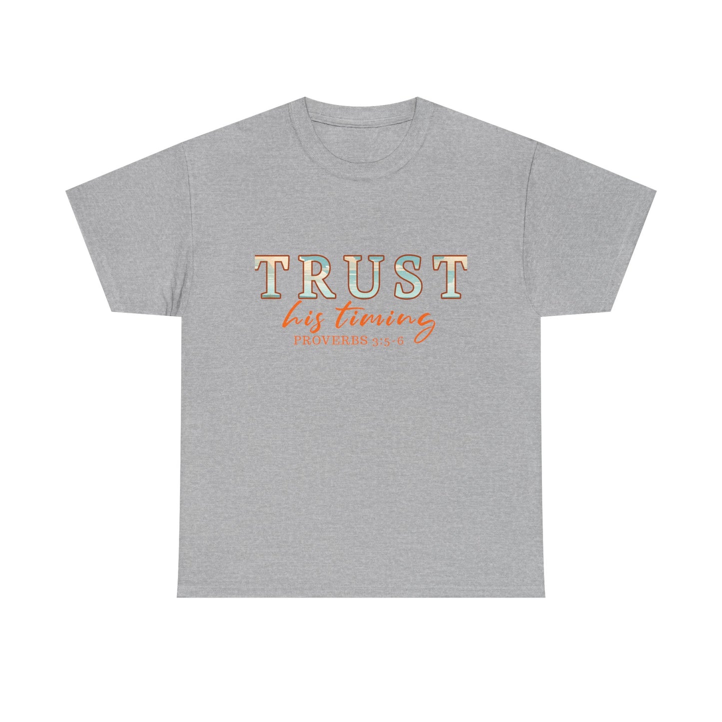 Inspirational Unisex Heavy Cotton Tee - 'Trust His Timing' Proverbs 3:5, Motivational Shirt, Gift for Friends, Faith-Based Apparel, [...]