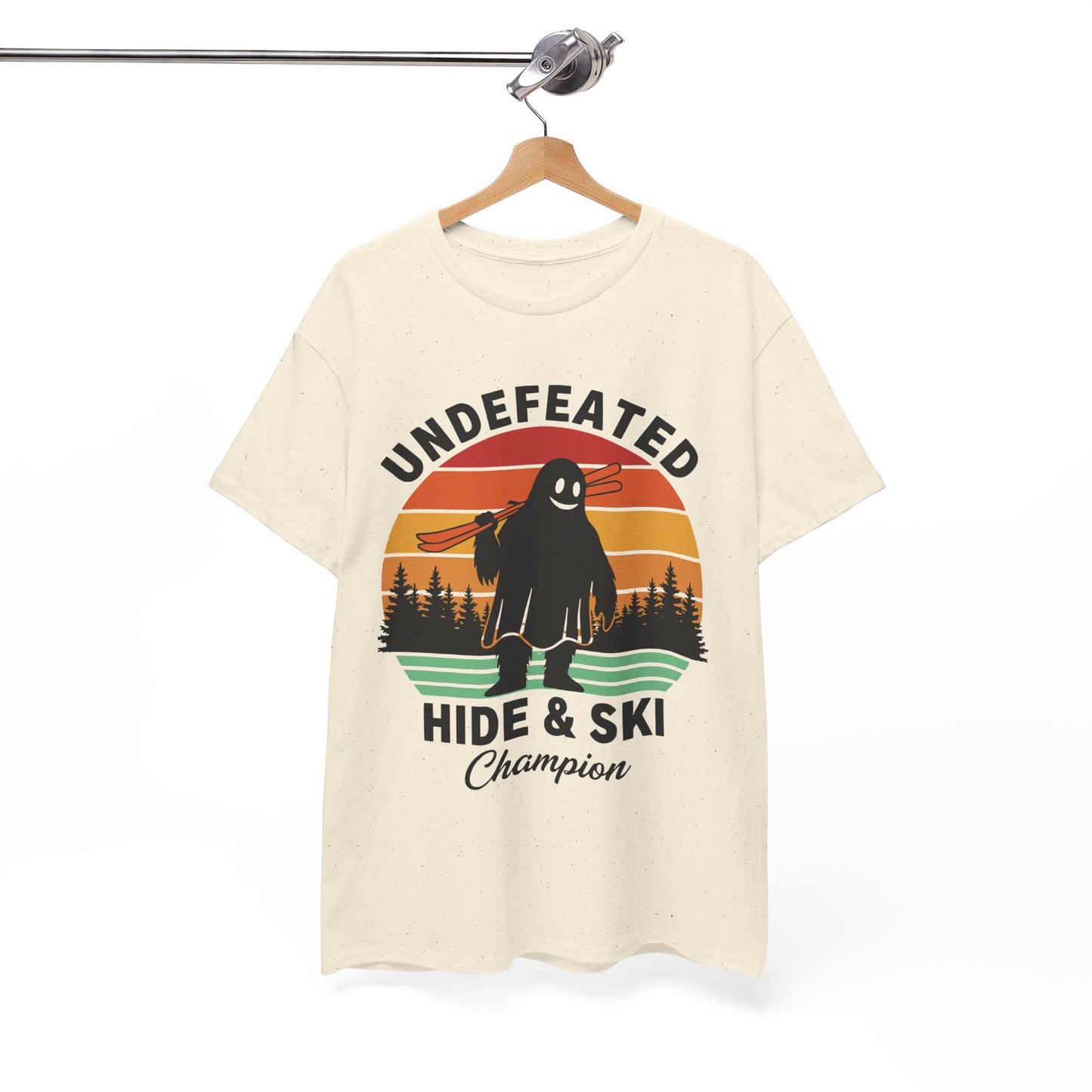 Hide & Ski Champion T‑Shirt — 'Undefeated' Vintage Skiing Graphic Tee