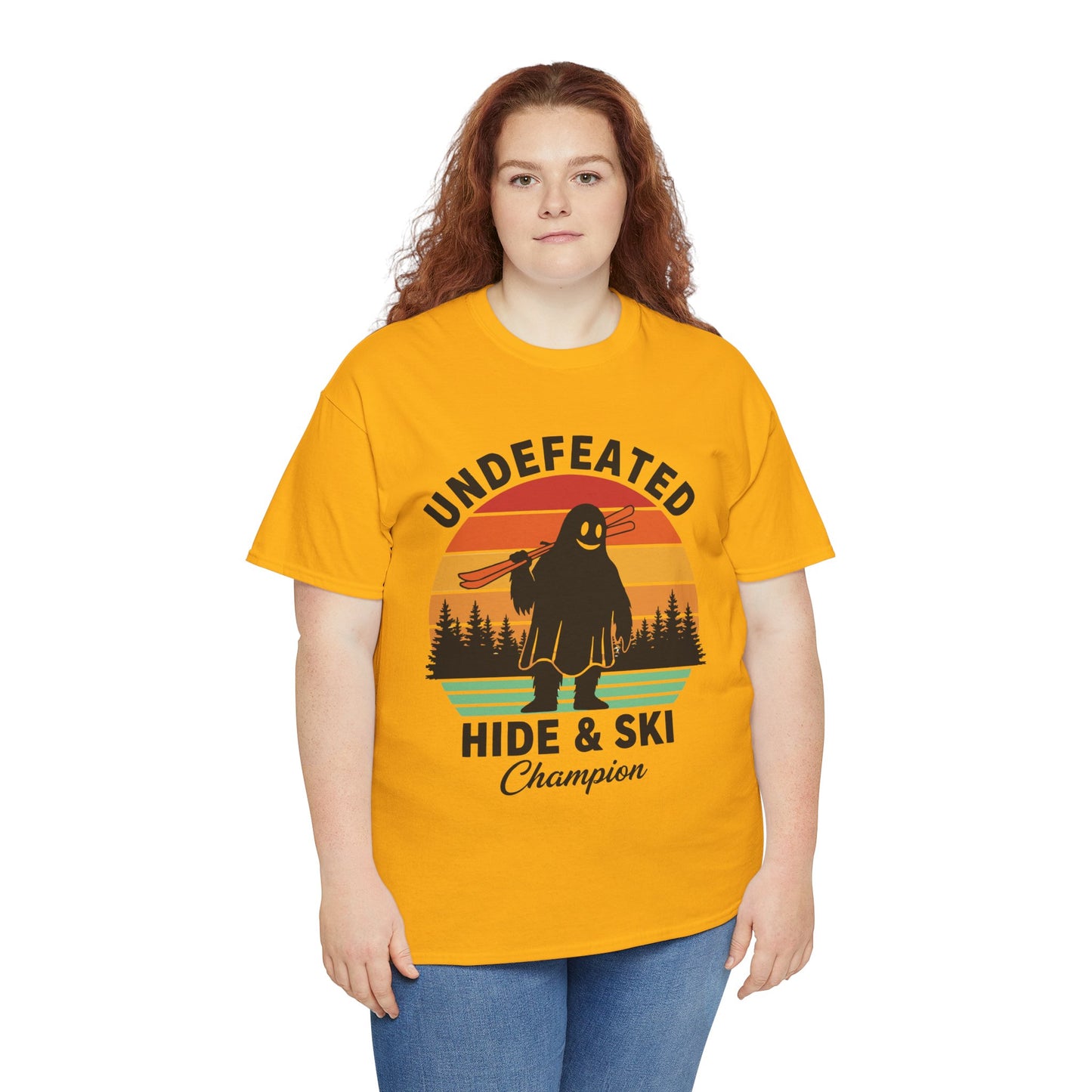 Hide & Ski Champion T‑Shirt — 'Undefeated' Vintage Skiing Graphic Tee