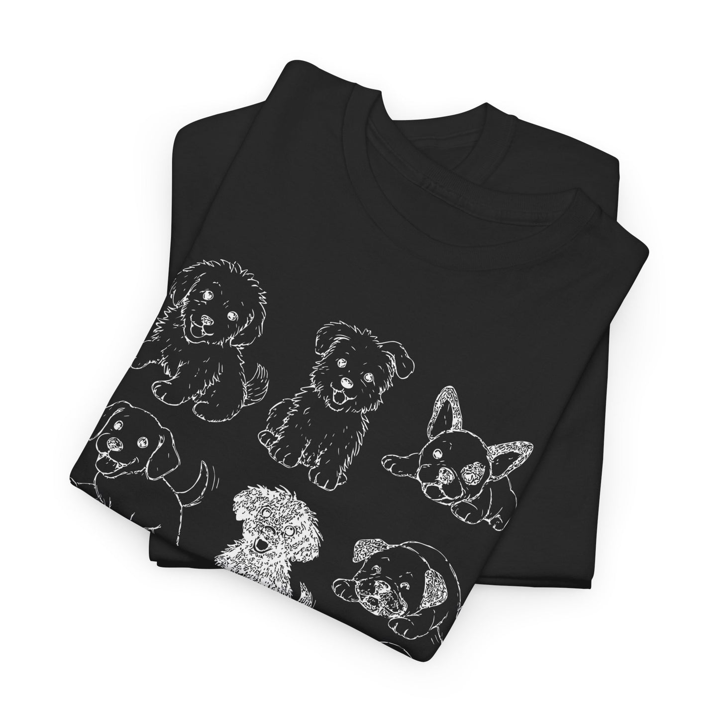 Cute Puppy Illustration Unisex Heavy Cotton Tee, Animal Lover Gift, Pet Owner Shirt, Casual Everyday Wear, Fun Gift for Dog Lovers