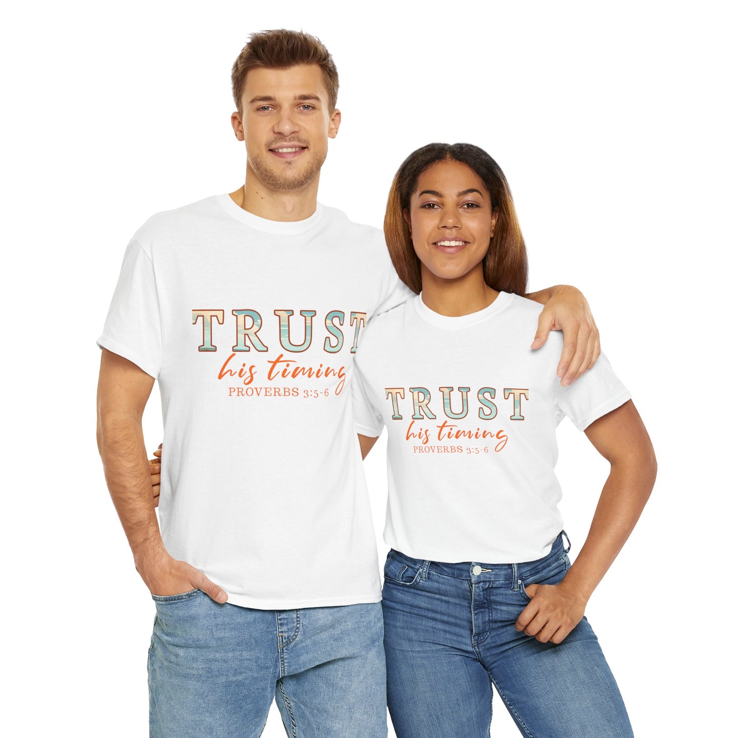 Inspirational Unisex Heavy Cotton Tee - 'Trust His Timing' Proverbs 3:5, Motivational Shirt, Gift for Friends, Faith-Based Apparel, [...]