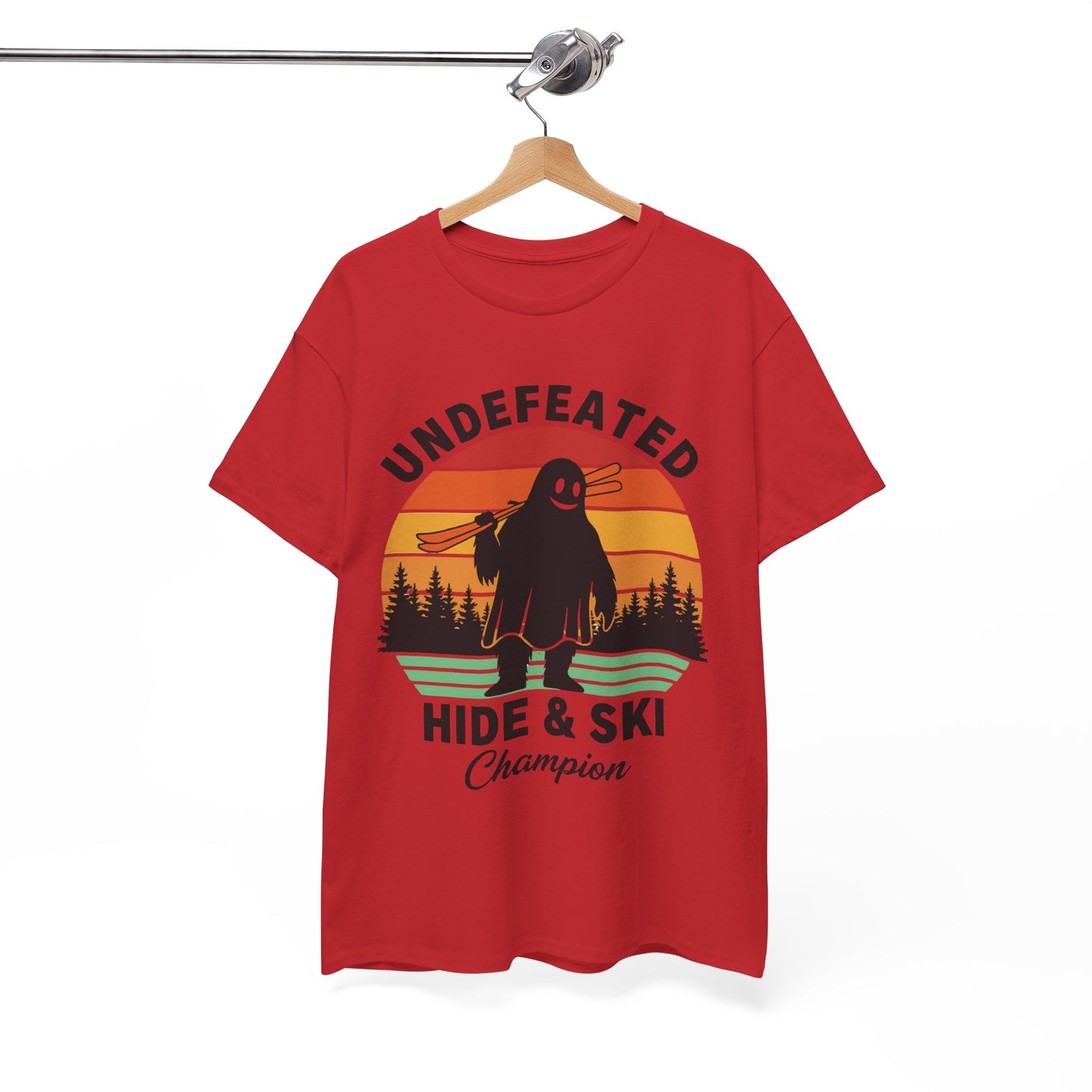Hide & Ski Champion T‑Shirt — 'Undefeated' Vintage Skiing Graphic Tee