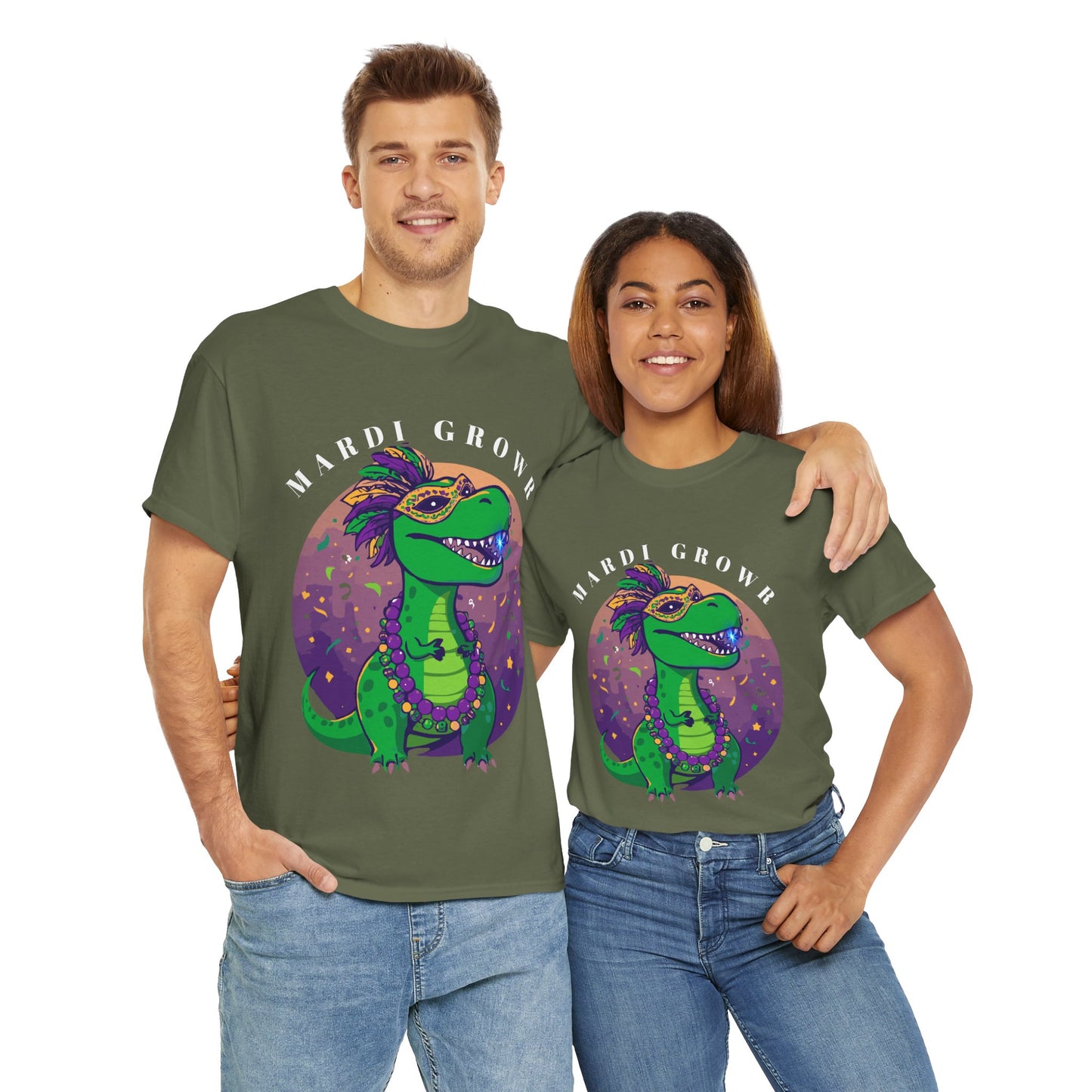 Mardi Gator T-Shirt — Cute Mardi Gras Dinosaur Tee with Beads & Mask