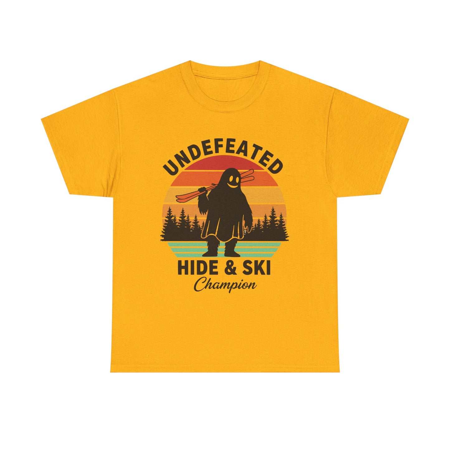 Hide & Ski Champion T‑Shirt — 'Undefeated' Vintage Skiing Graphic Tee