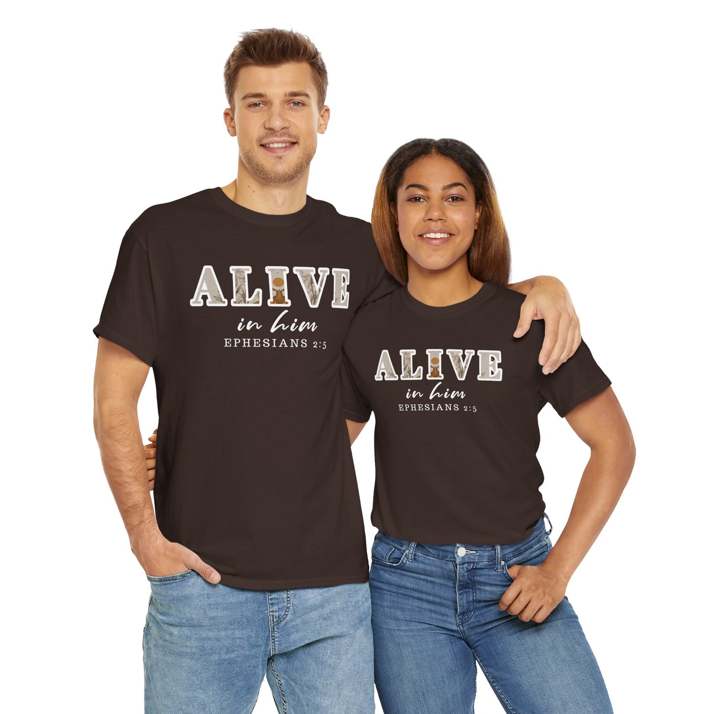 Christian Inspirational Tee, Alive in Him Cotton Shirt, Unisex Casual Top, Faith-Based Gift, Bible Verse Apparel