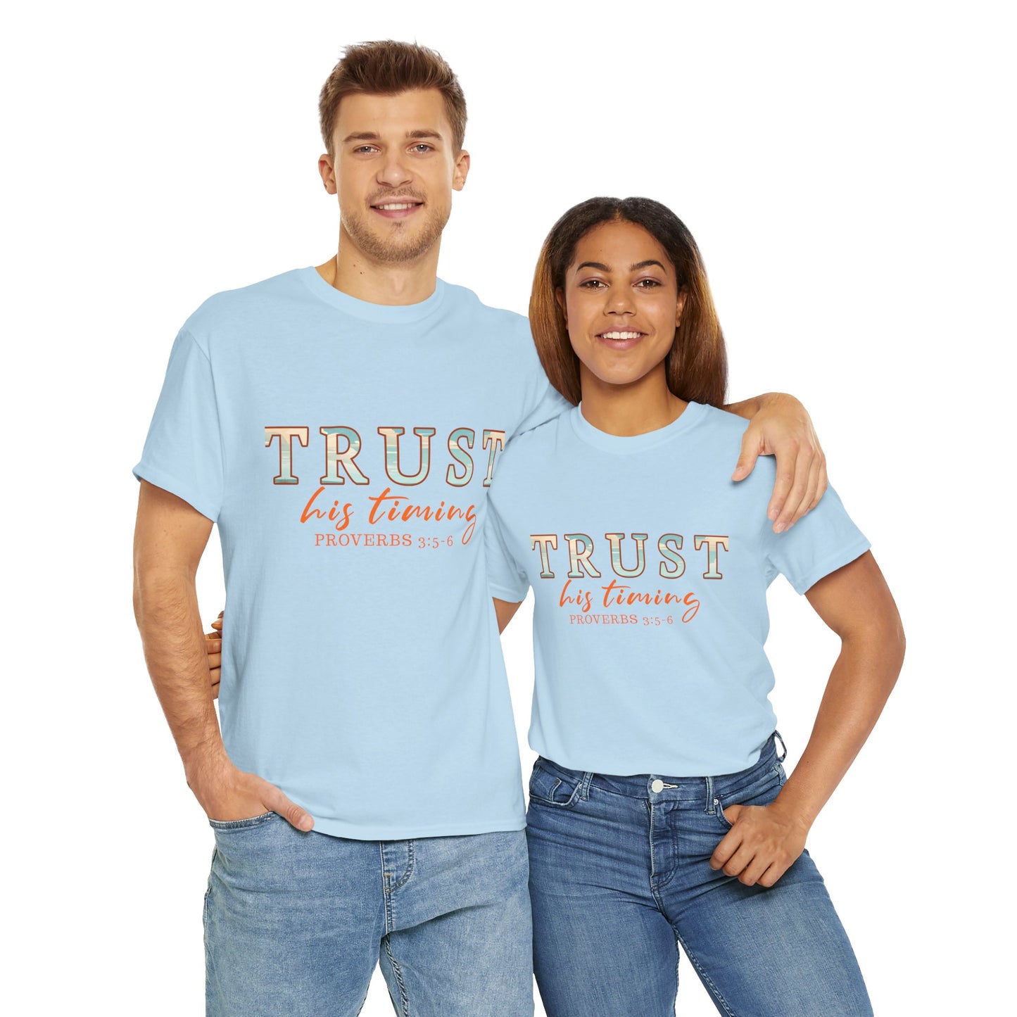 Inspirational Unisex Heavy Cotton Tee - 'Trust His Timing' Proverbs 3:5, Motivational Shirt, Gift for Friends, Faith-Based Apparel, [...]