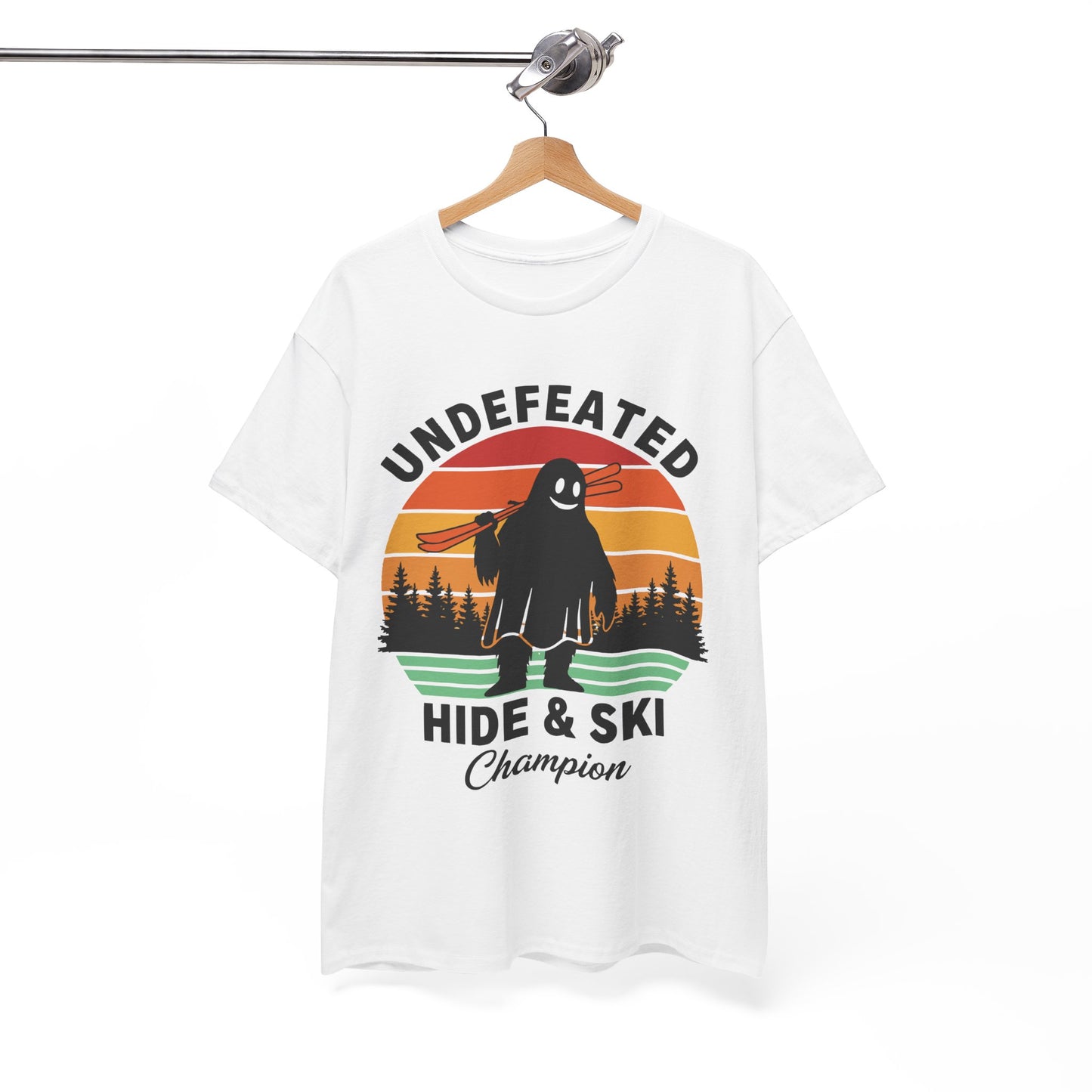 Hide & Ski Champion T‑Shirt — 'Undefeated' Vintage Skiing Graphic Tee