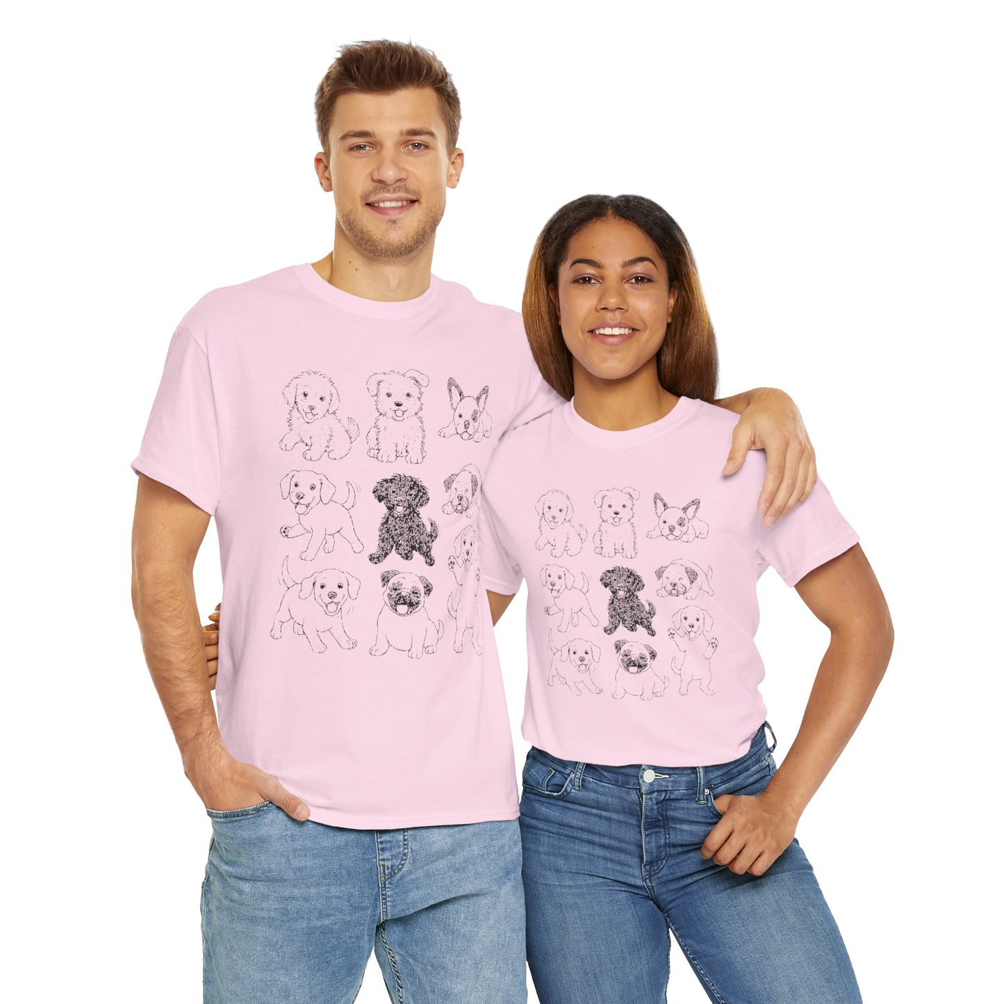 Cute Puppy Illustration Unisex Heavy Cotton Tee, Animal Lover Gift, Pet Owner Shirt, Casual Everyday Wear, Fun Gift for Dog Lovers