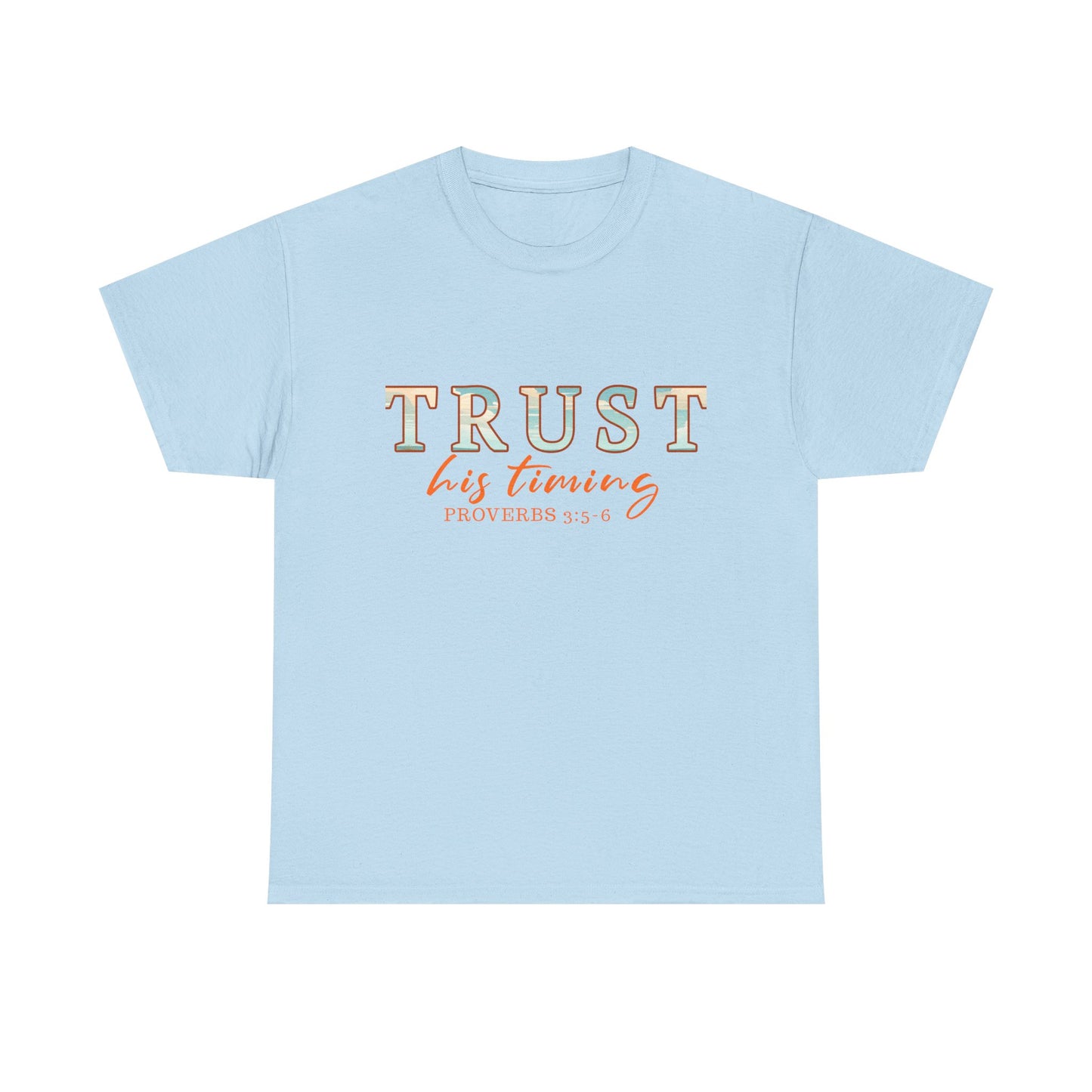 Inspirational Unisex Heavy Cotton Tee - 'Trust His Timing' Proverbs 3:5, Motivational Shirt, Gift for Friends, Faith-Based Apparel, [...]