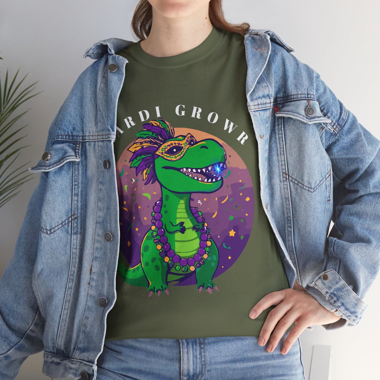 Mardi Gator T-Shirt — Cute Mardi Gras Dinosaur Tee with Beads & Mask