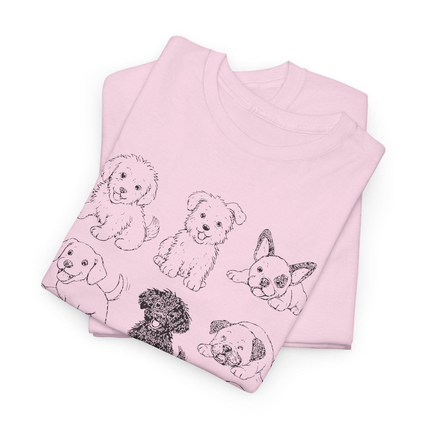 Cute Puppy Illustration Unisex Heavy Cotton Tee, Animal Lover Gift, Pet Owner Shirt, Casual Everyday Wear, Fun Gift for Dog Lovers