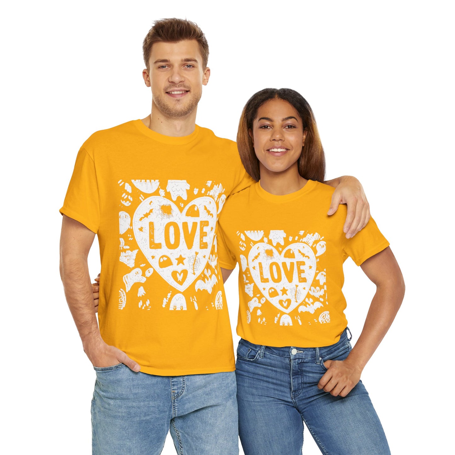 Love Heart Graphic Unisex Cotton Tee, Casual Wear, Gifts for Couples, Valentine's Day, Everyday Comfort, Trendy Style