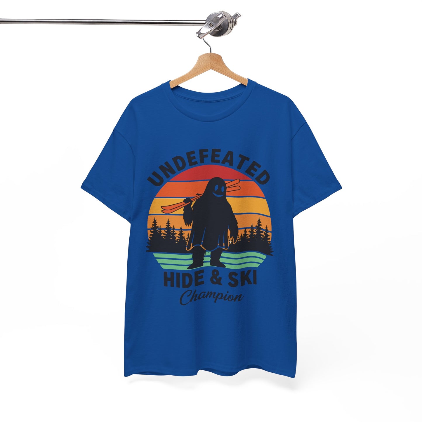 Hide & Ski Champion T‑Shirt — 'Undefeated' Vintage Skiing Graphic Tee