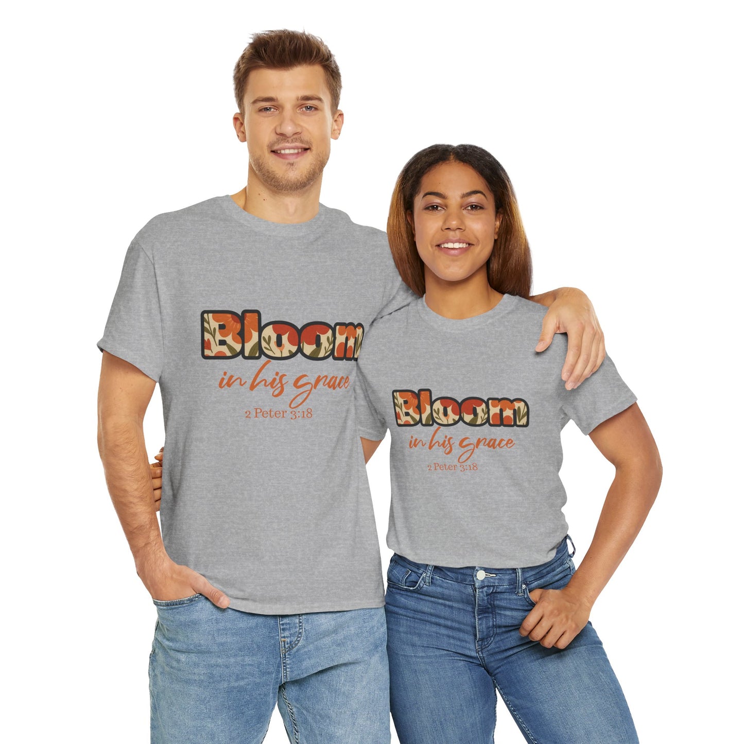 Bloom In His Grace Unisex Heavy Cotton Tee, Christian T-Shirt, Faith-Based Apparel, Inspirational Top, Casual Wear, Gift for Believers