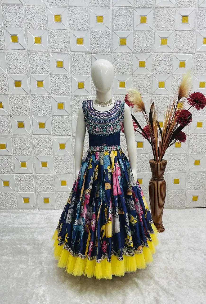 Launching New Collection Beautiful Heavy Chinon With Embroidery Sequence Work  Kids Gown Set