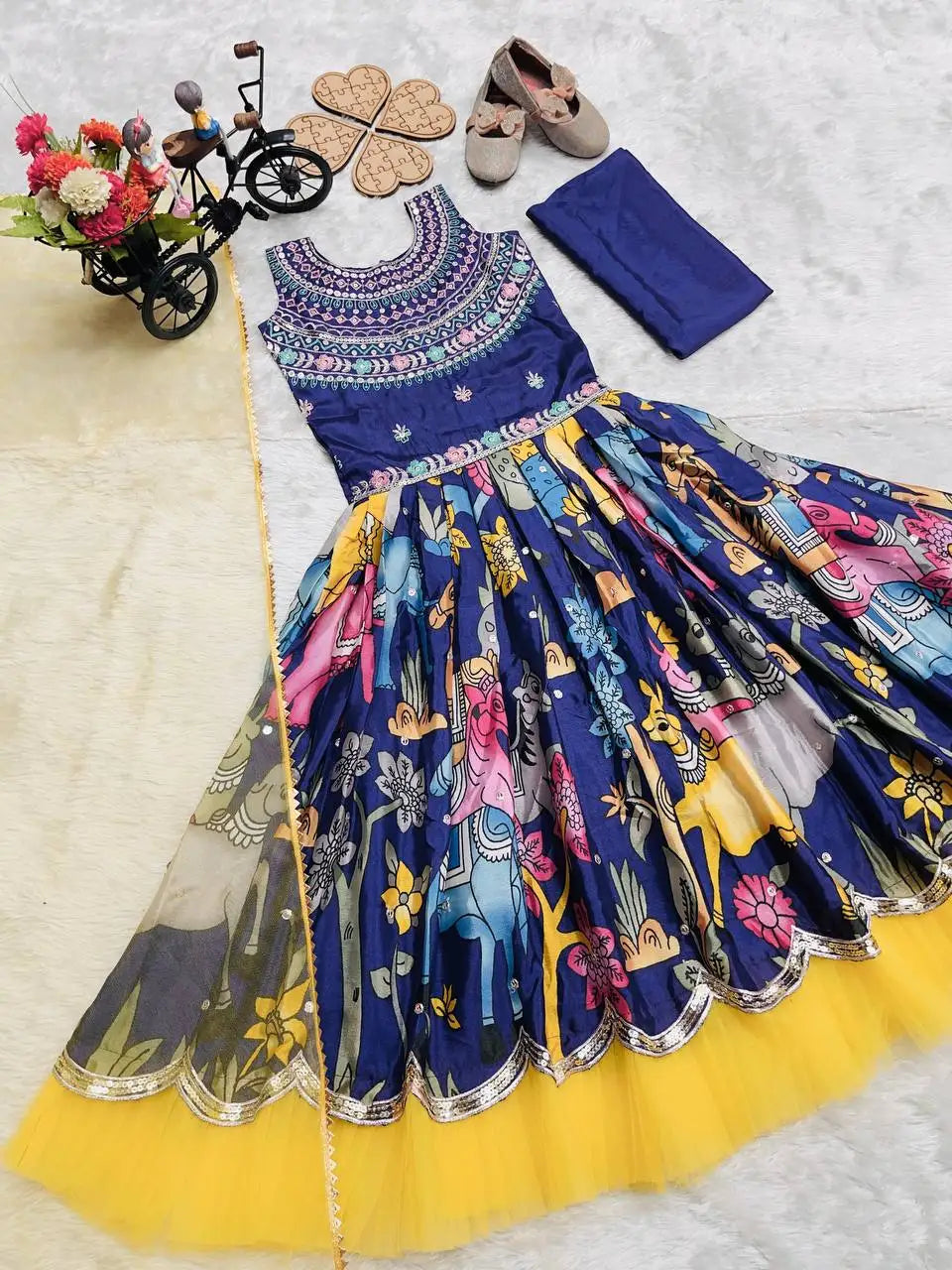 Launching New Collection Beautiful Heavy Chinon With Embroidery Sequence Work  Kids Gown Set