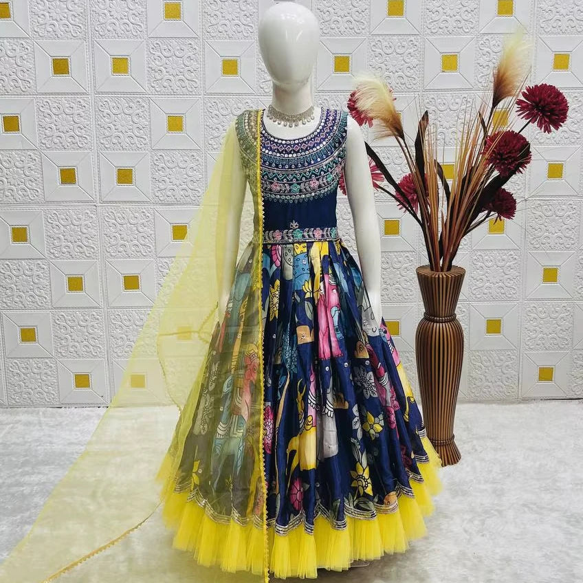 Launching New Collection Beautiful Heavy Chinon With Embroidery Sequence Work  Kids Gown Set