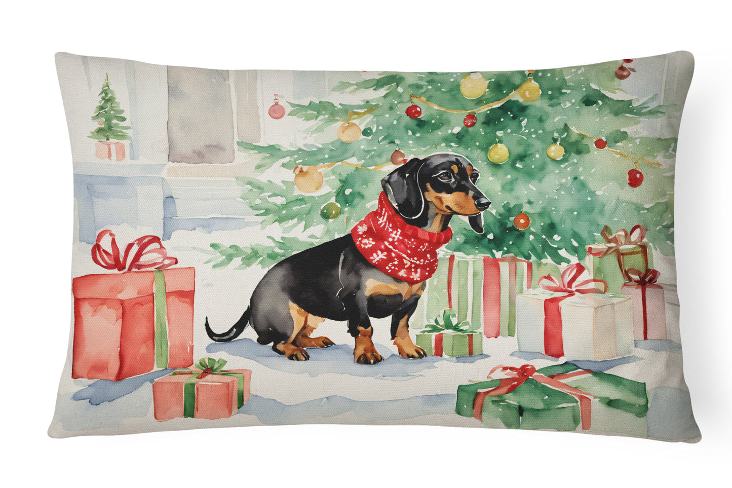 Black and Tan Dachshund Christmas Throw Pillow
