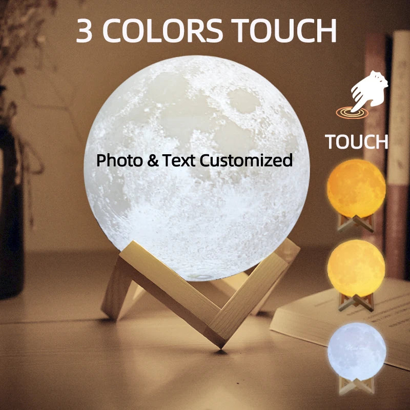 3D Printing Moon Lamp Personalized Photo Text Customized USB Night Light Birthday Mother Day Valentine's Christmas Lunar Gift