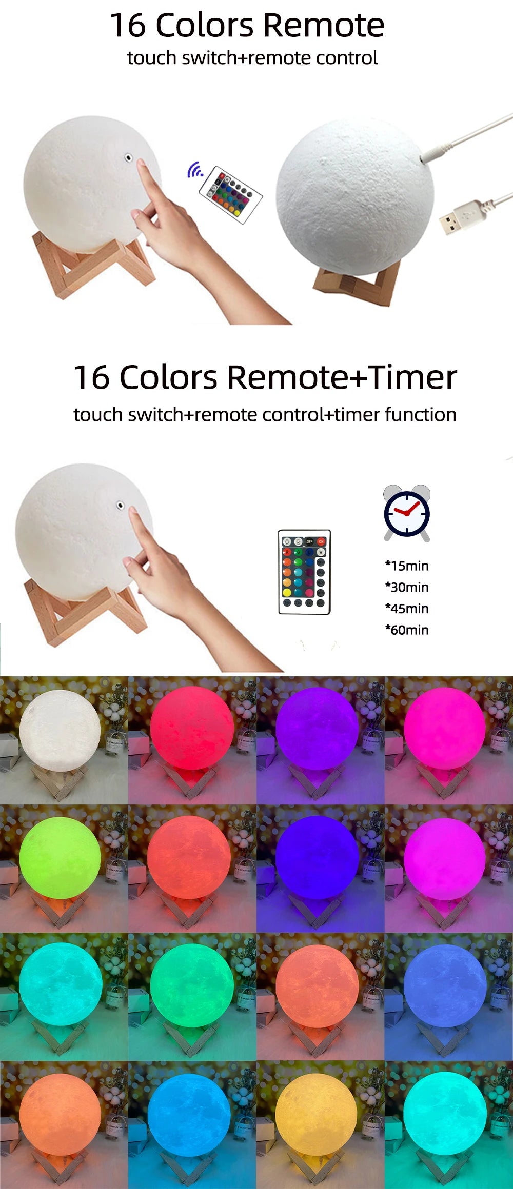 3D Printing Moon Lamp Personalized Photo Text Customized USB Night Light Birthday Mother Day Valentine's Christmas Lunar Gift