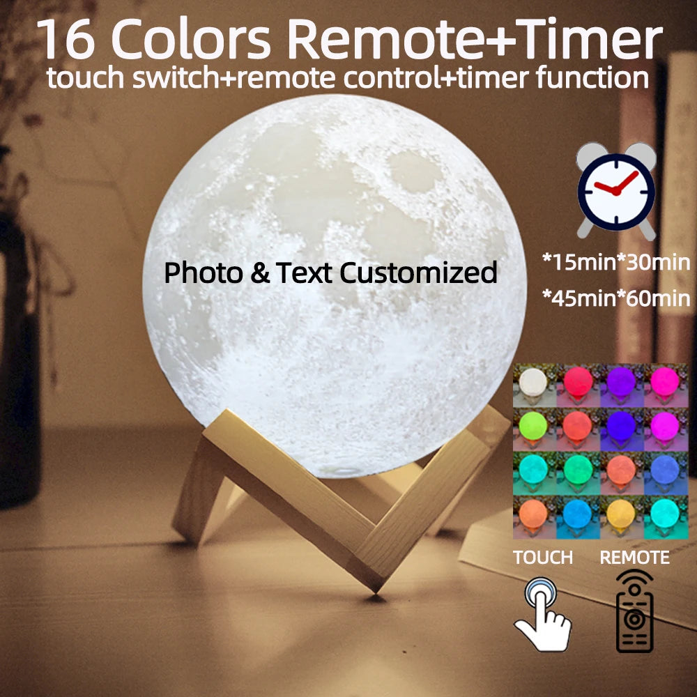 3D Printing Moon Lamp Personalized Photo Text Customized USB Night Light Birthday Mother Day Valentine's Christmas Lunar Gift