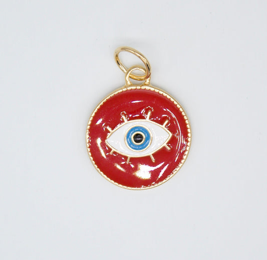 18K Gold Filled Enamel Medallion Evil Eye Pendant Charm (A34)