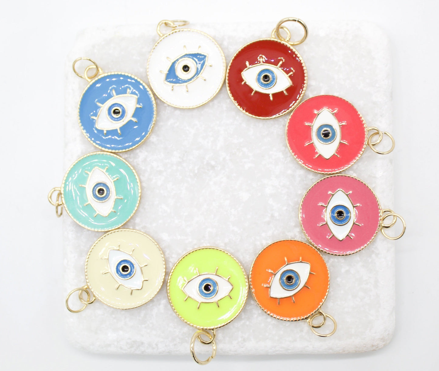 18K Gold Filled Enamel Medallion Evil Eye Pendant Charm (A34)