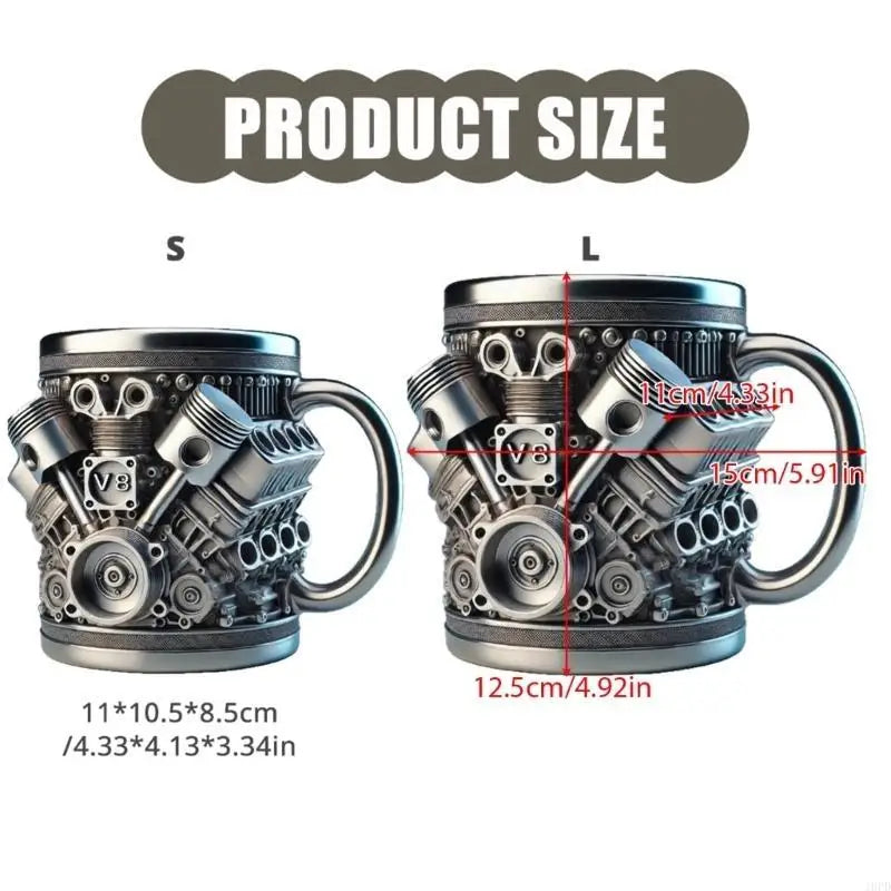 Stainless Steel Lined Resin Beer Coffee Mug Mechanical Theme Insulated Water Cup
