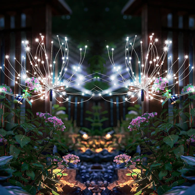 LED Solar Fairy Firework Lights Christmas Courtyard Decor Outdoor Solar Flower Light Waterproof for Garden Pathway Patio Lawn