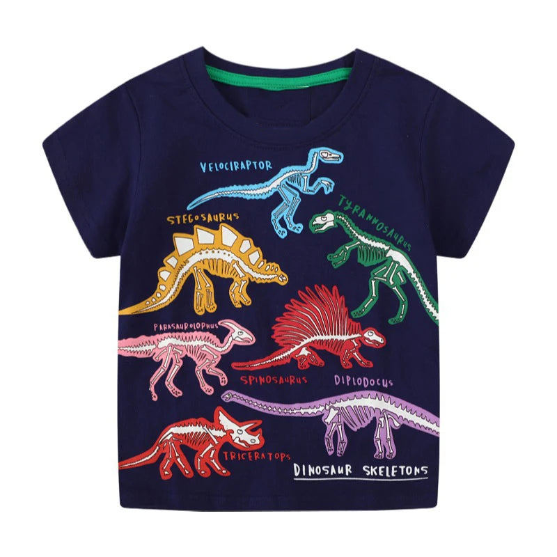 Little Maven Boys T-shirt Summer Luminous Dinosaur Print Cotton Casual Top for Kids 2-7 Years Short Sleeve O-Neck Fashionable
