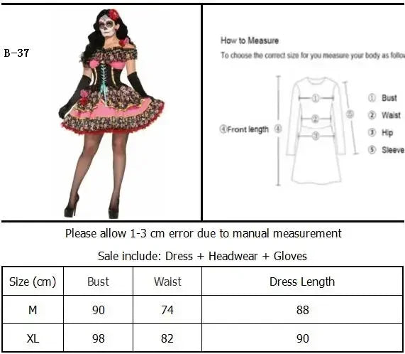 Halloween Costumes for Women Skull Flower Fairy Ghosts Bride Dress Mexico Day Of The Dead Skull Zombie Vampire Adult Cosplay