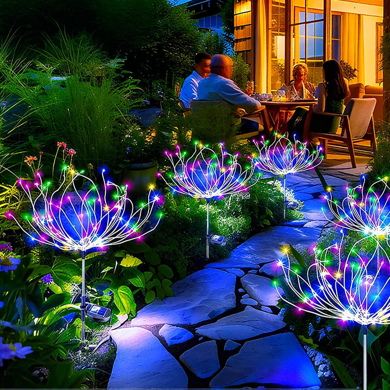 LED Solar Fairy Firework Lights Christmas Courtyard Decor Outdoor Solar Flower Light Waterproof for Garden Pathway Patio Lawn