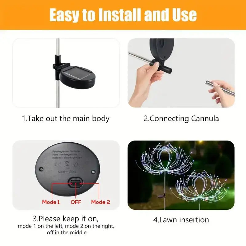 Solar Firework Lawn Lights 8 Modes IP65 Waterproof, Outdoor Solar Spike Lights for Garden Pathway Yard Christmas Decoration