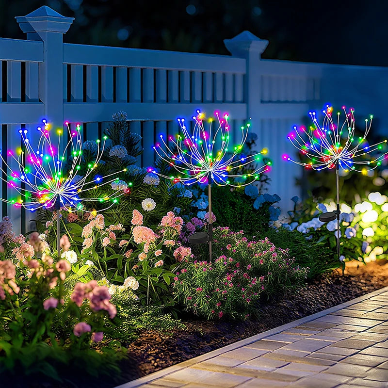 LED Solar Fairy Firework Lights Christmas Courtyard Decor Outdoor Solar Flower Light Waterproof for Garden Pathway Patio Lawn