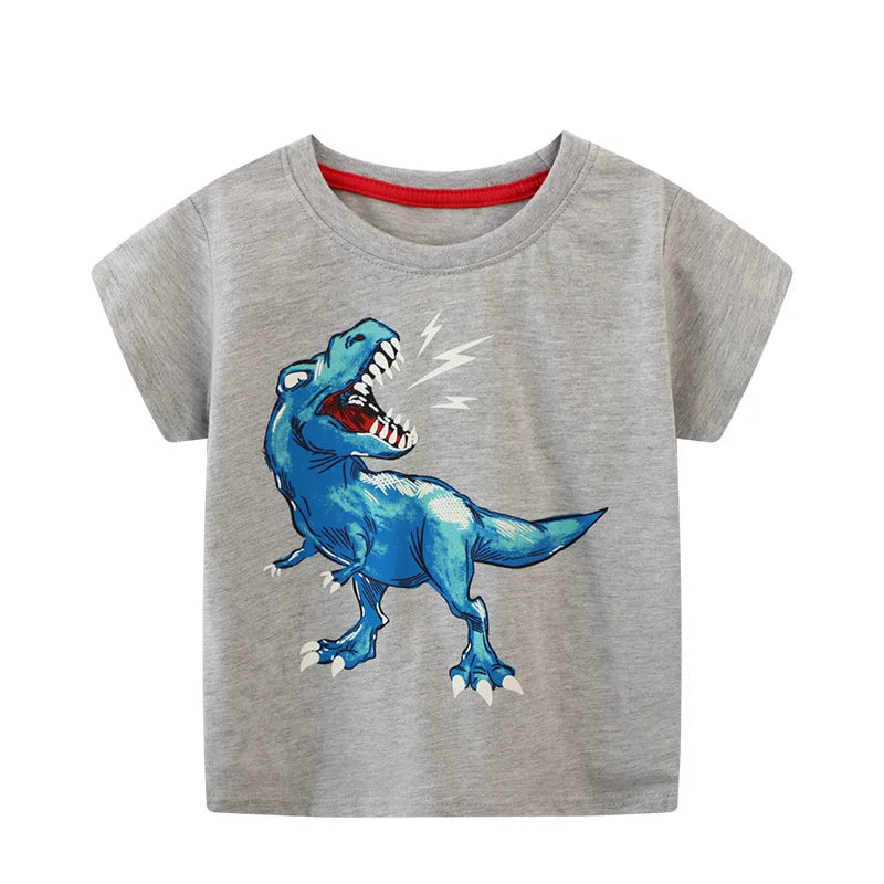 Little Maven Boys T-shirt Summer Luminous Dinosaur Print Cotton Casual Top for Kids 2-7 Years Short Sleeve O-Neck Fashionable