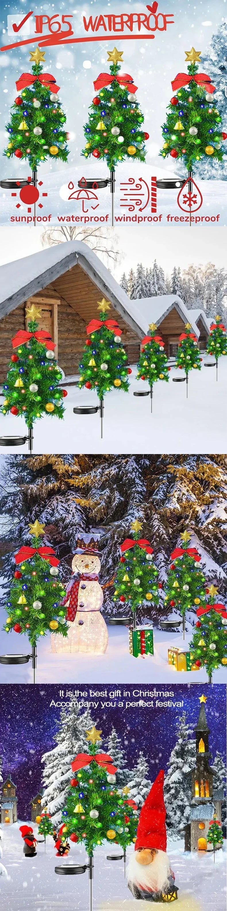 Solar Christmas Tree Decor Lights IP65 Waterproof Outdoors LED Lawn Light Garden Landscape Lamps for Patio Porch Pathway