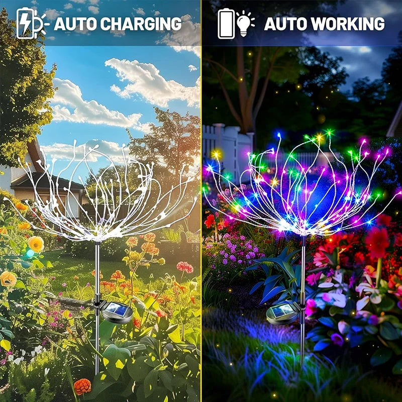 LED Solar Fairy Firework Lights Christmas Courtyard Decor Outdoor Solar Flower Light Waterproof for Garden Pathway Patio Lawn